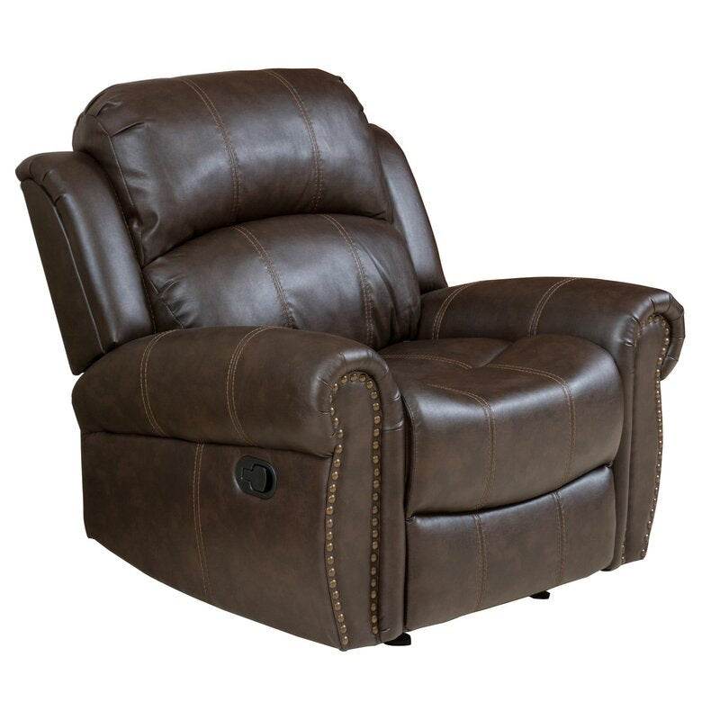 Brown Faux Leather Manual Glider Wide Recliner Chair - Driftwood - Omega Lifestyles