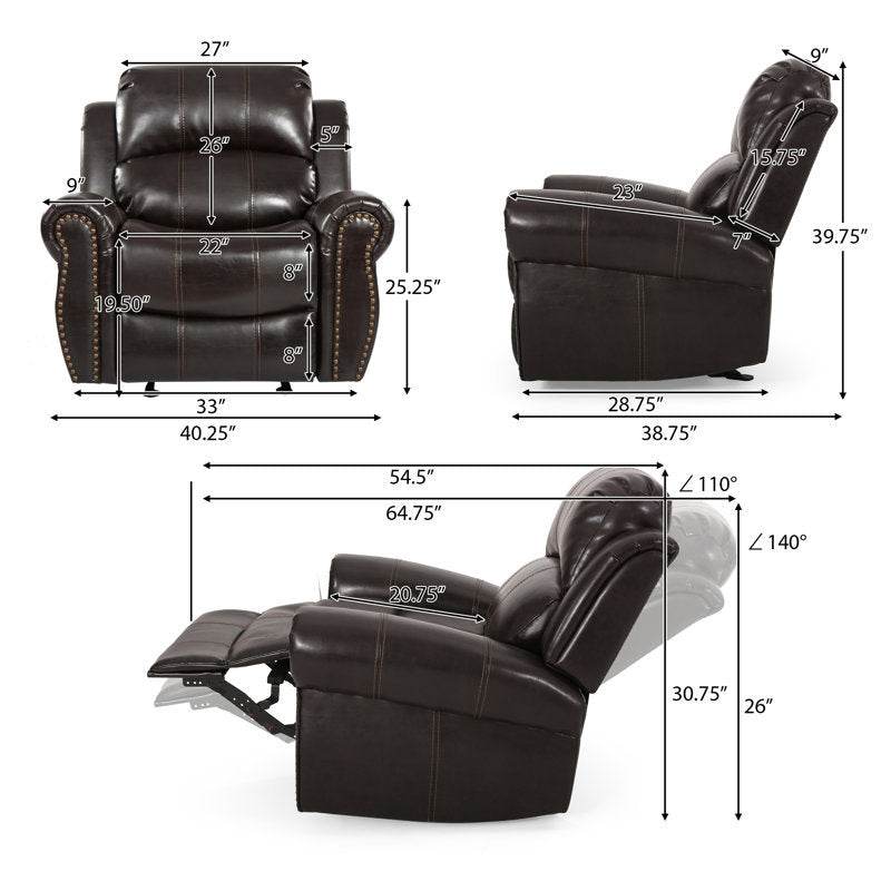 Brown Faux Leather Manual Glider Wide Recliner Chair - Driftwood - Omega Lifestyles