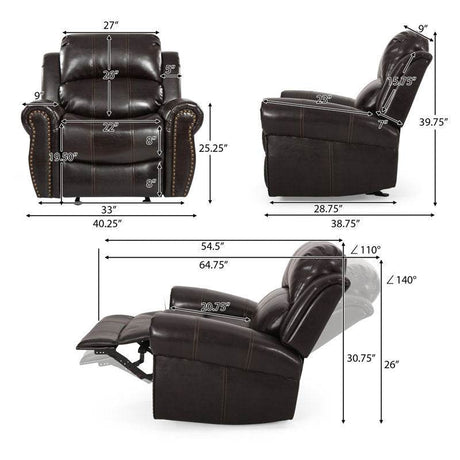 Brown Faux Leather Manual Glider Wide Recliner Chair - Driftwood - Omega Lifestyles