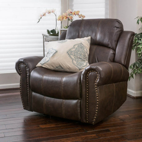 Brown Faux Leather Manual Glider Wide Recliner Chair - Driftwood - Omega Lifestyles