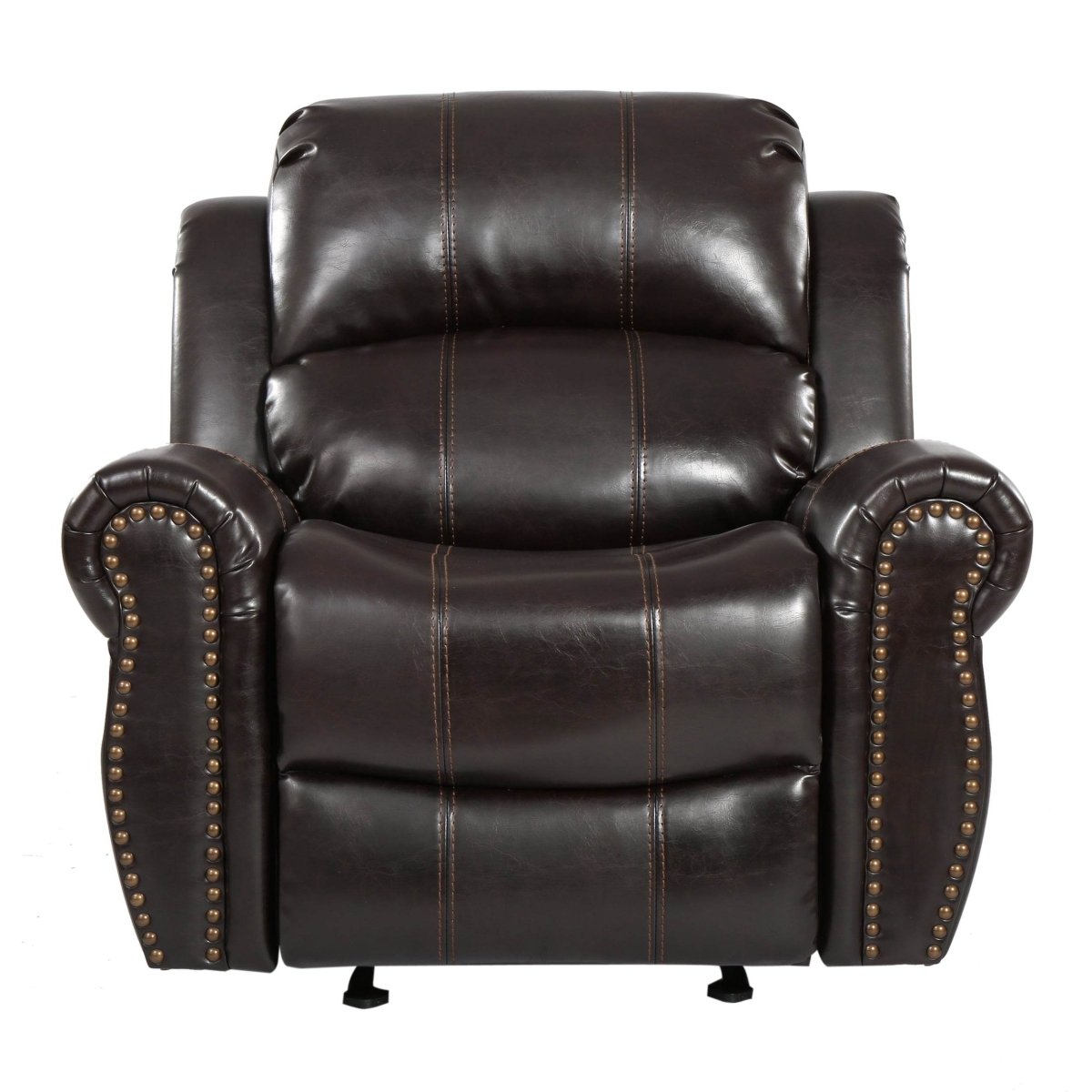 Brown Faux Leather Manual Glider Wide Recliner Chair - Driftwood - Omega Lifestyles