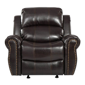 Brown Faux Leather Manual Glider Wide Recliner Chair - Omega Lifestyles