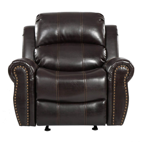 Brown Faux Leather Manual Glider Wide Recliner Chair - Driftwood - Omega Lifestyles