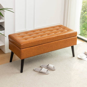 Brown PU Leather Storage Ottoman Bench With Storage - Omega Lifestyles