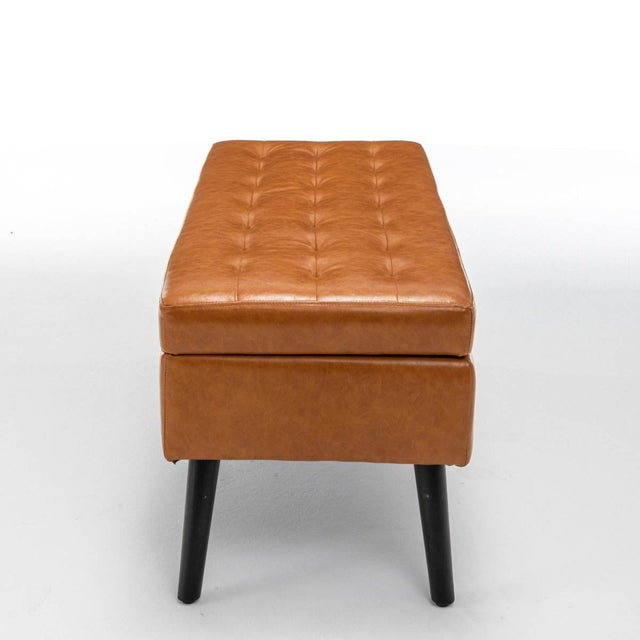 Brown PU Leather Storage Ottoman Bench With Storage - Omega Lifestyles