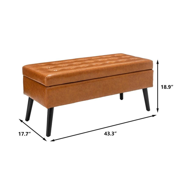 Brown PU Leather Storage Ottoman Bench With Storage - Omega Lifestyles
