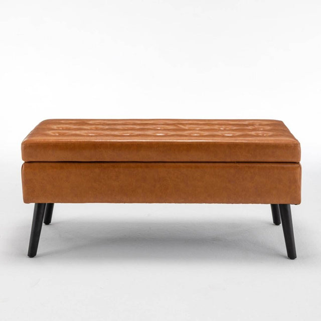 Brown PU Leather Storage Ottoman Bench With Storage - Omega Lifestyles