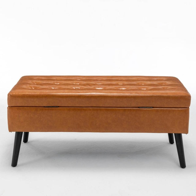 Brown PU Leather Storage Ottoman Bench With Storage - Omega Lifestyles