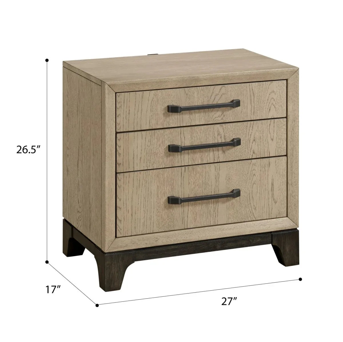 Brown Wood 3-Drawer Nightstand With USB Charging - Omega Lifestyles