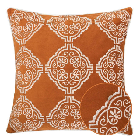 Burnt Orange Damask Embroidered 20x20 Inch Throw Pillow - Driftwood - Omega Lifestyles