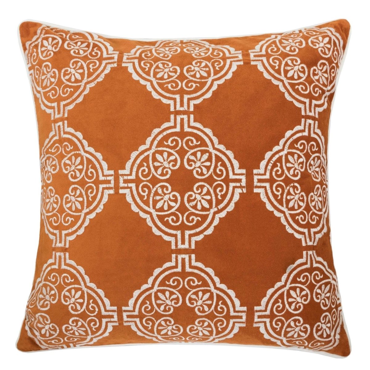 Burnt Orange Damask Embroidered 20x20 Inch Throw Pillow - Driftwood - Omega Lifestyles