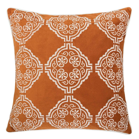Burnt Orange Damask Embroidered 20x20 Inch Throw Pillow - Driftwood - Omega Lifestyles