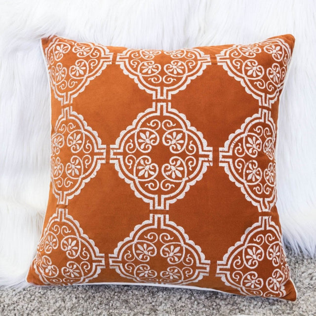 Burnt Orange Damask Embroidered 20x20 Inch Throw Pillow - Omega Lifestyles