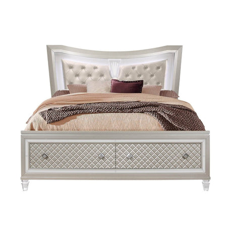 Champagne LED Headboard King Bed Solid Wood Frame - Driftwood - Omega Lifestyles