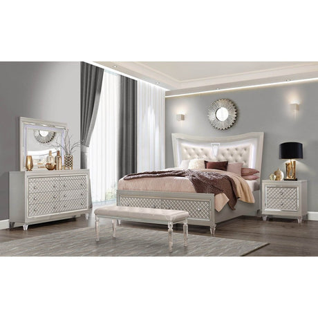Champagne LED Headboard King Bed Solid Wood Frame - Driftwood - Omega Lifestyles