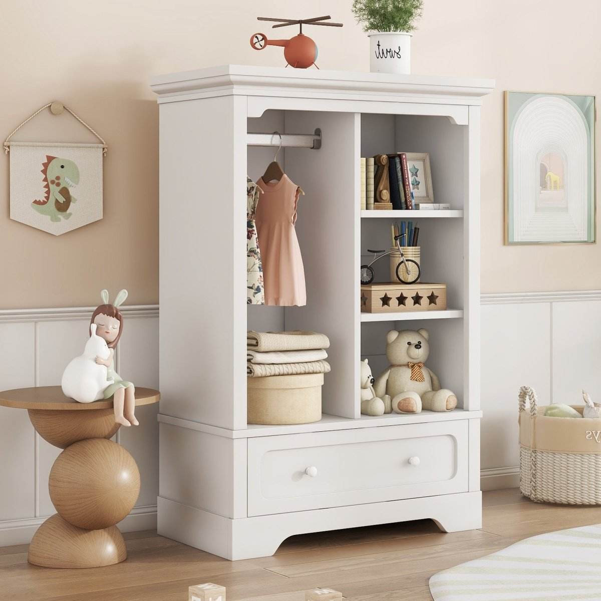 Children’s White Wardrobe With Hanging Rod And Drawers - Omega Lifestyles
