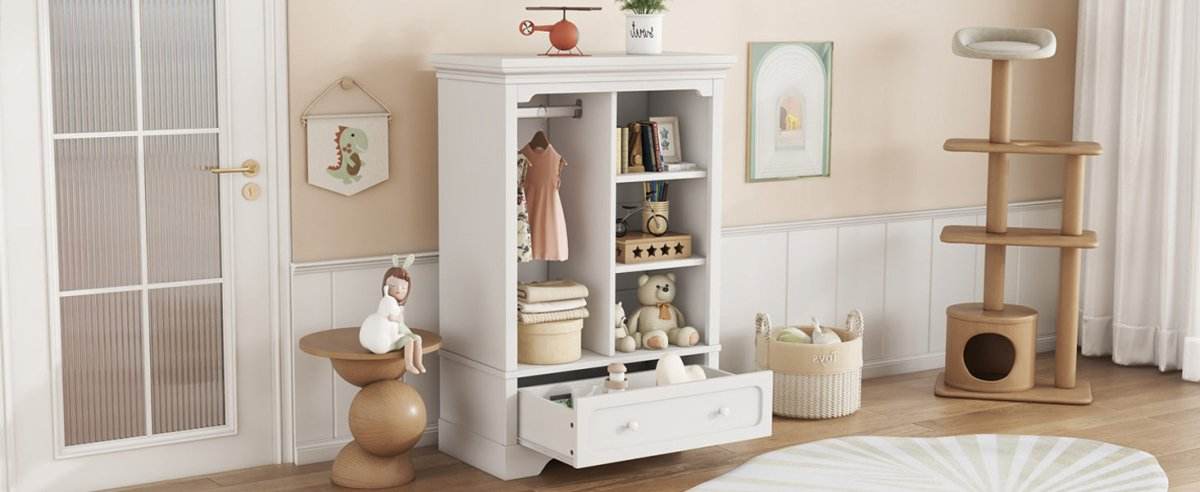 Children’s White Wardrobe With Hanging Rod And Drawers - Omega Lifestyles