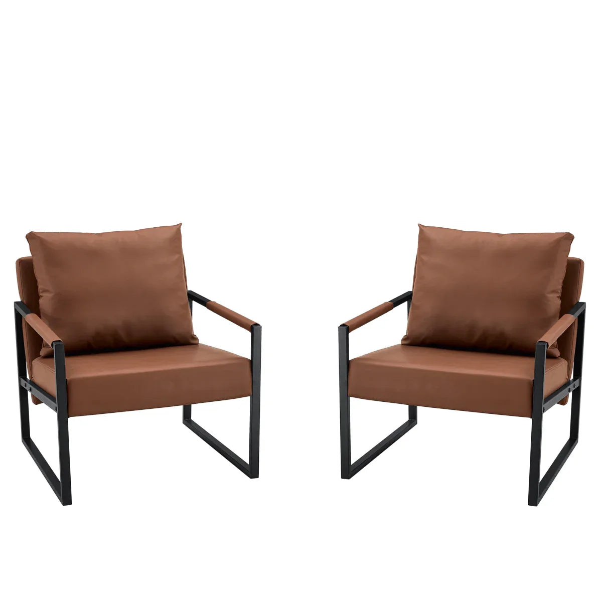 Classic Brown PU Leather Metal Frame Ergonomic Chair - Omega Lifestyles