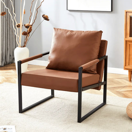 Classic Brown PU Leather Metal Frame Ergonomic Chair - Omega Lifestyles
