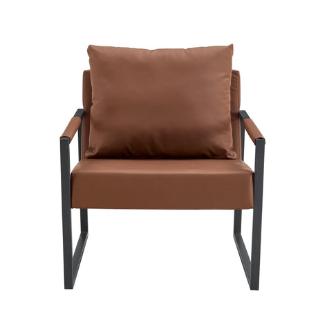 Classic Brown PU Leather Metal Frame Ergonomic Chair - Omega Lifestyles