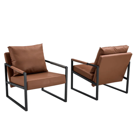 Classic Brown PU Leather Metal Frame Ergonomic Chair - Omega Lifestyles