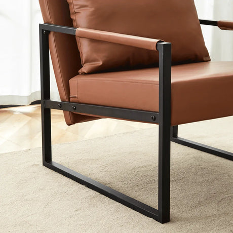 Classic Brown PU Leather Metal Frame Ergonomic Chair - Omega Lifestyles
