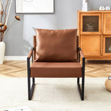 Classic Brown PU Leather Metal Frame Ergonomic Chair - Omega Lifestyles