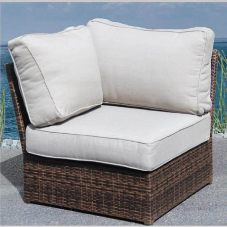 Coastal Wicker Corner Patio Chair With Cushions - Driftwood - Omega Lifestyles