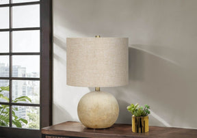 Concrete Base Beige Linen Drum Shade Table Lamp - Omega Lifestyles