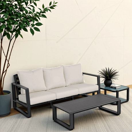 Contemporary Aluminum Frame Sofa And Coffee Table Set - Driftwood - Omega Lifestyles