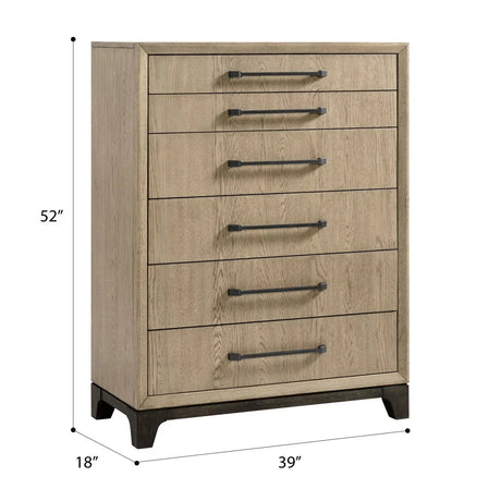 Contemporary Brown Wood 6-Drawer Chest With Metal Glides - Omega Lifestyles