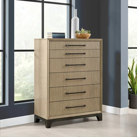 Contemporary Brown Wood 6-Drawer Chest With Metal Glides - Omega Lifestyles