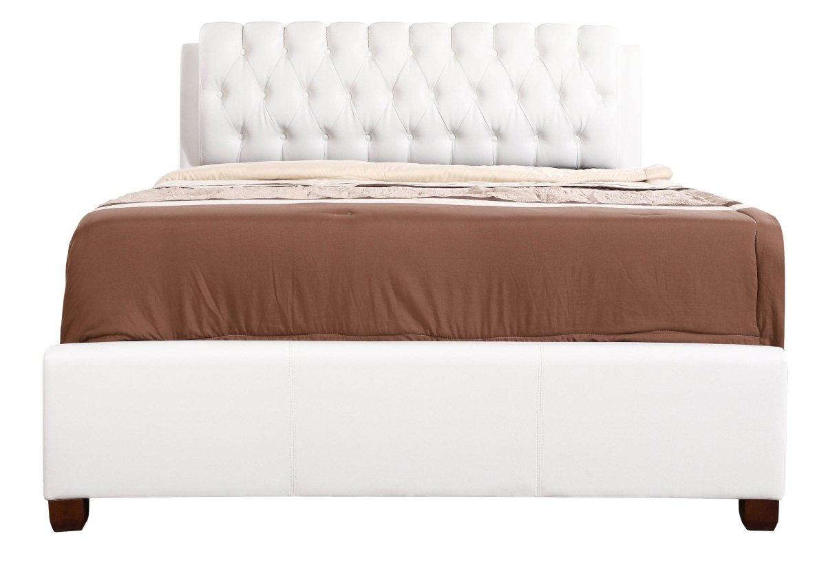 Contemporary White PU Queen Bed Frame - Driftwood - Omega Lifestyles