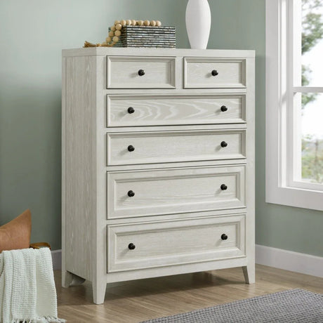 Contemporary Whitewash Wood 6-Drawer Chest - Omega Lifestyles