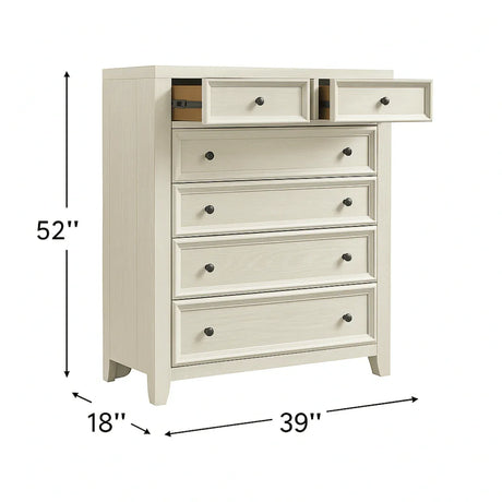 Contemporary Whitewash Wood 6-Drawer Chest - Omega Lifestyles