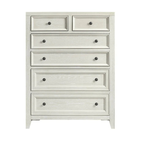 Contemporary Whitewash Wood 6-Drawer Chest - Omega Lifestyles