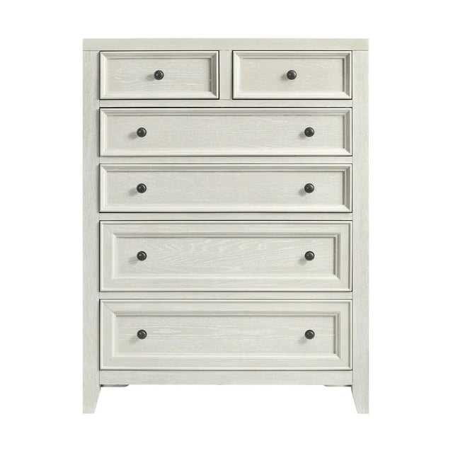 Contemporary Whitewash Wood 6-Drawer Chest - Omega Lifestyles