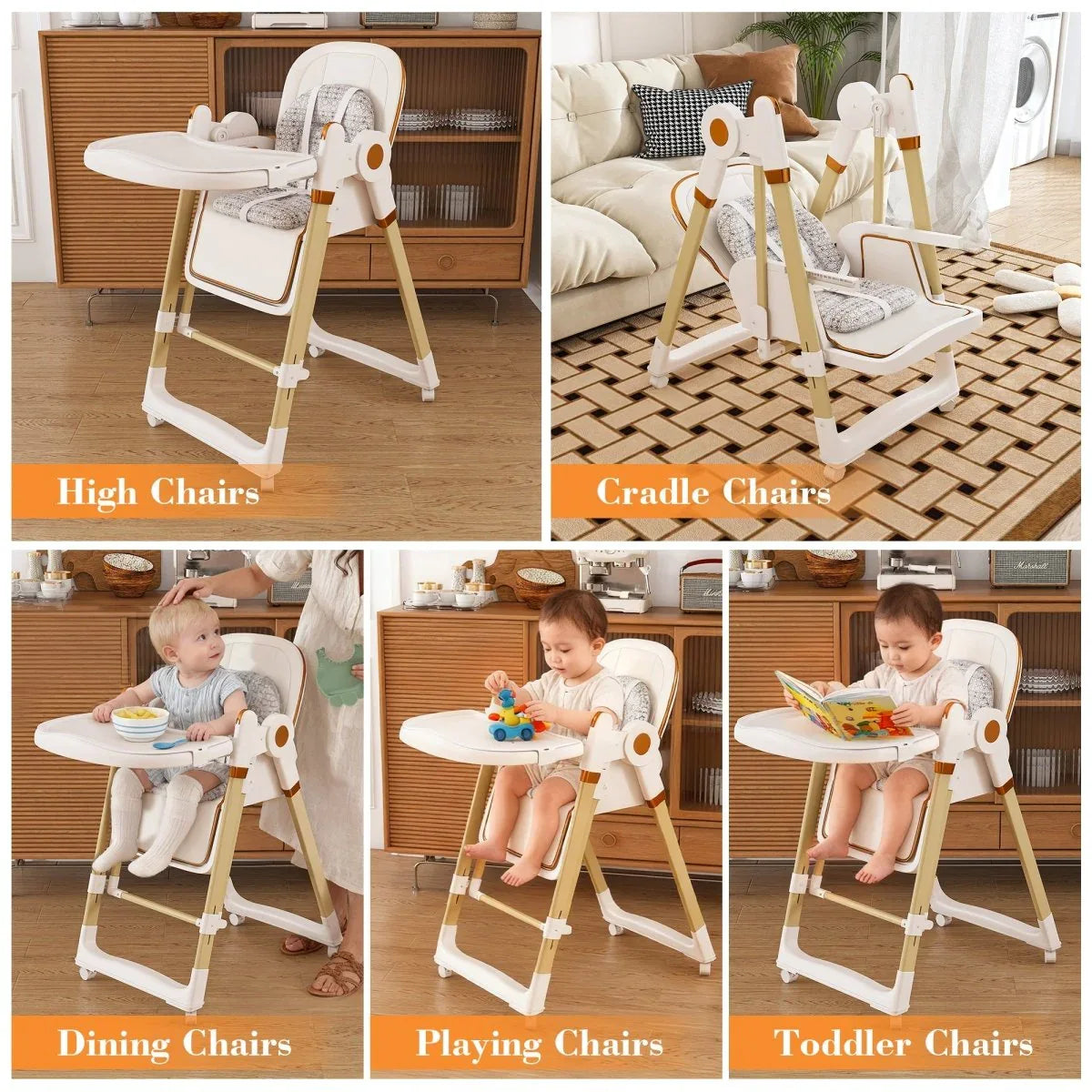 Convertible Baby High Chair To Rocker With 5-Point Harness - Omega Lifestyles