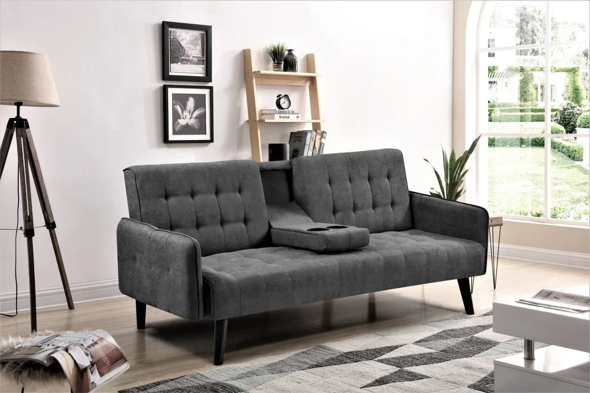 Convertible Linen Sleeper Sofa Bed With Cup Holder - Omega Lifestyles