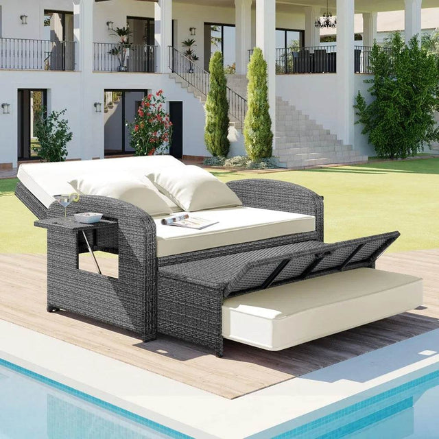 Convertible Outdoor Wicker Rattan Daybed With Storage Ottoman - Omega Lifestyles