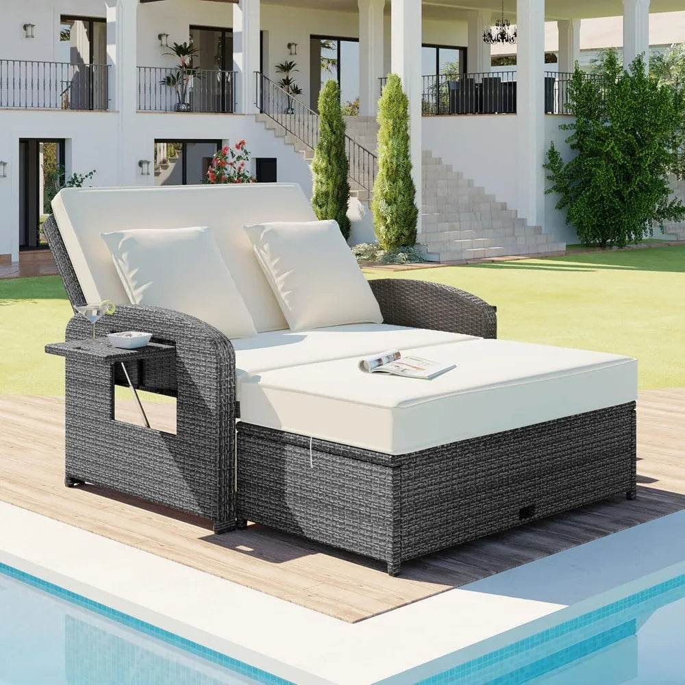 Convertible Outdoor Wicker Rattan Daybed With Storage Ottoman - Omega Lifestyles