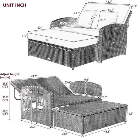 Convertible Outdoor Wicker Rattan Daybed With Storage Ottoman - Omega Lifestyles