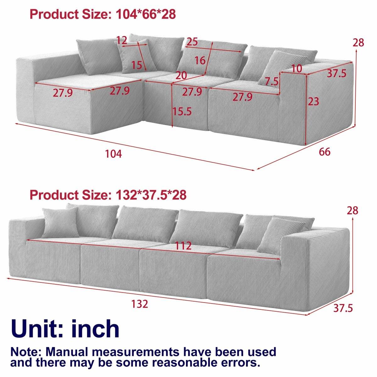 Corduroy Modular L-Shaped Sectional Sofa Set - Sleep Galleria