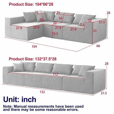 Corduroy Modular L-Shaped Sectional Sofa Set - Sleep Galleria