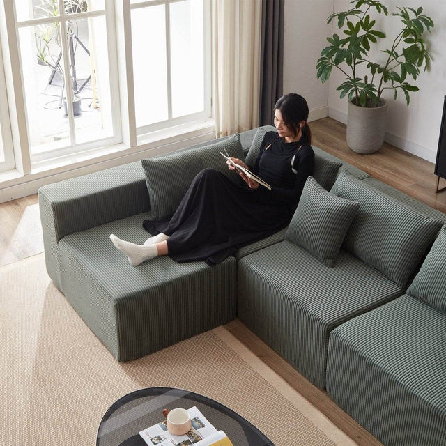 Corduroy Modular L-Shaped Sectional Sofa Set - Omega Lifestyles
