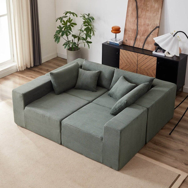 Corduroy Modular L-Shaped Sectional Sofa Set - Omega Lifestyles