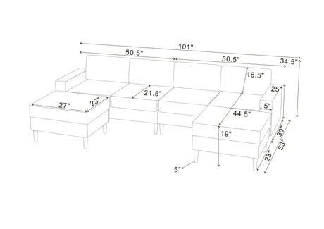 Corduroy Upholstered Modular Sectional With 2 Ottomans - Omega Lifestyles