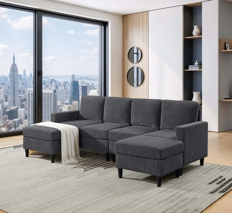 Corduroy Upholstered Modular Sectional With 2 Ottomans - Omega Lifestyles