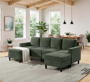 Corduroy Upholstered Modular Sectional With 2 Ottomans - Omega Lifestyles