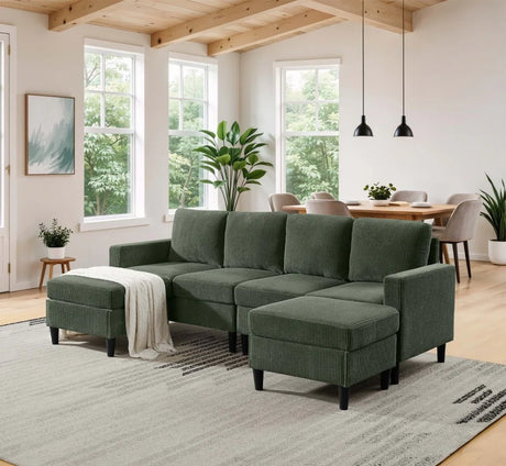 Corduroy Upholstered Modular Sectional With 2 Ottomans - Omega Lifestyles